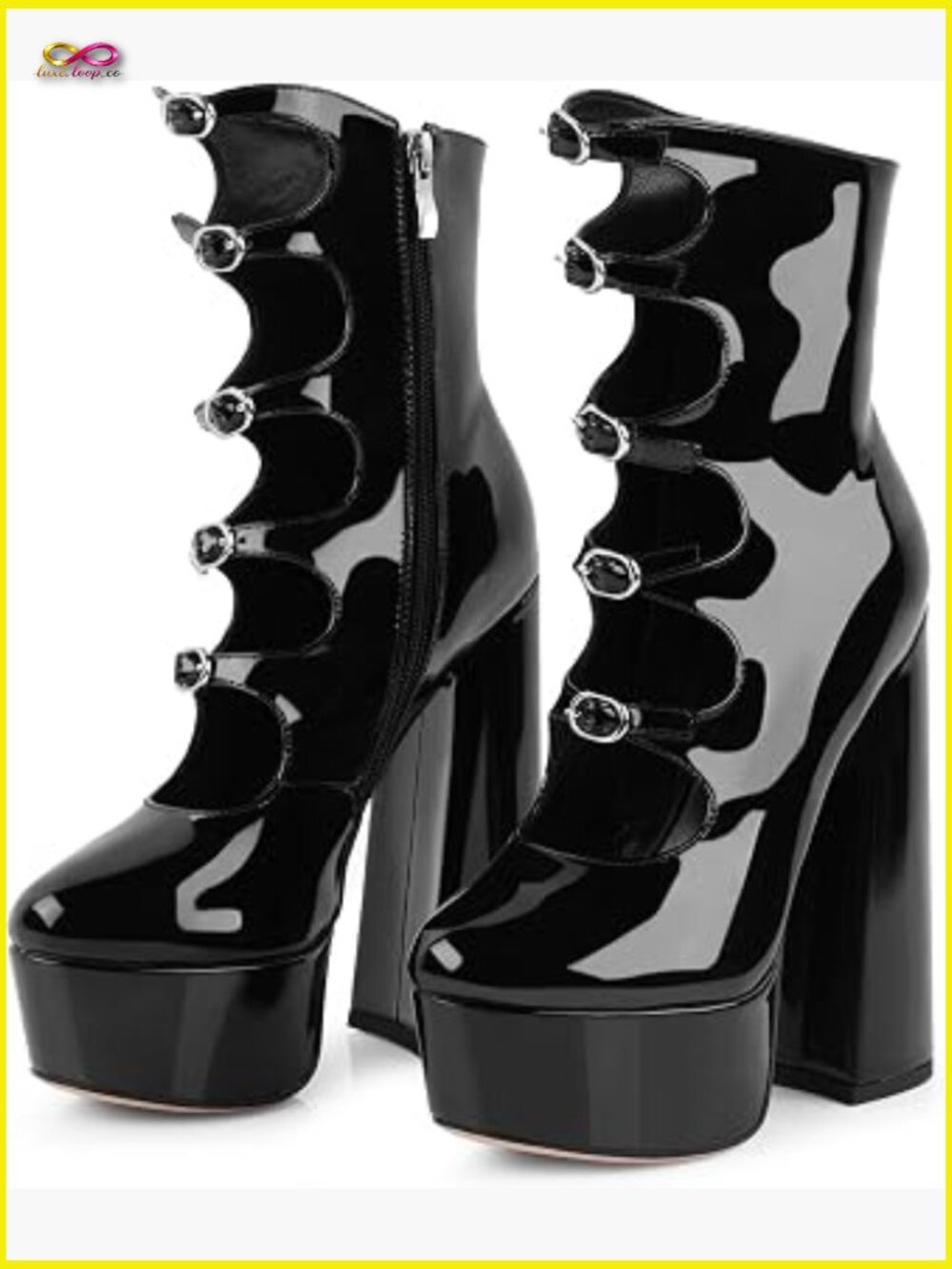 Chunky Platform Goth Boots, Side Zipper Block Heels, Ankle Booties